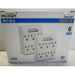 6 Outlet Wall Mount with Sensor Night Light 2 Pack Plusmart